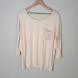 Garnet Hill Beige Slouchy 3/4 Length Sleeve Top